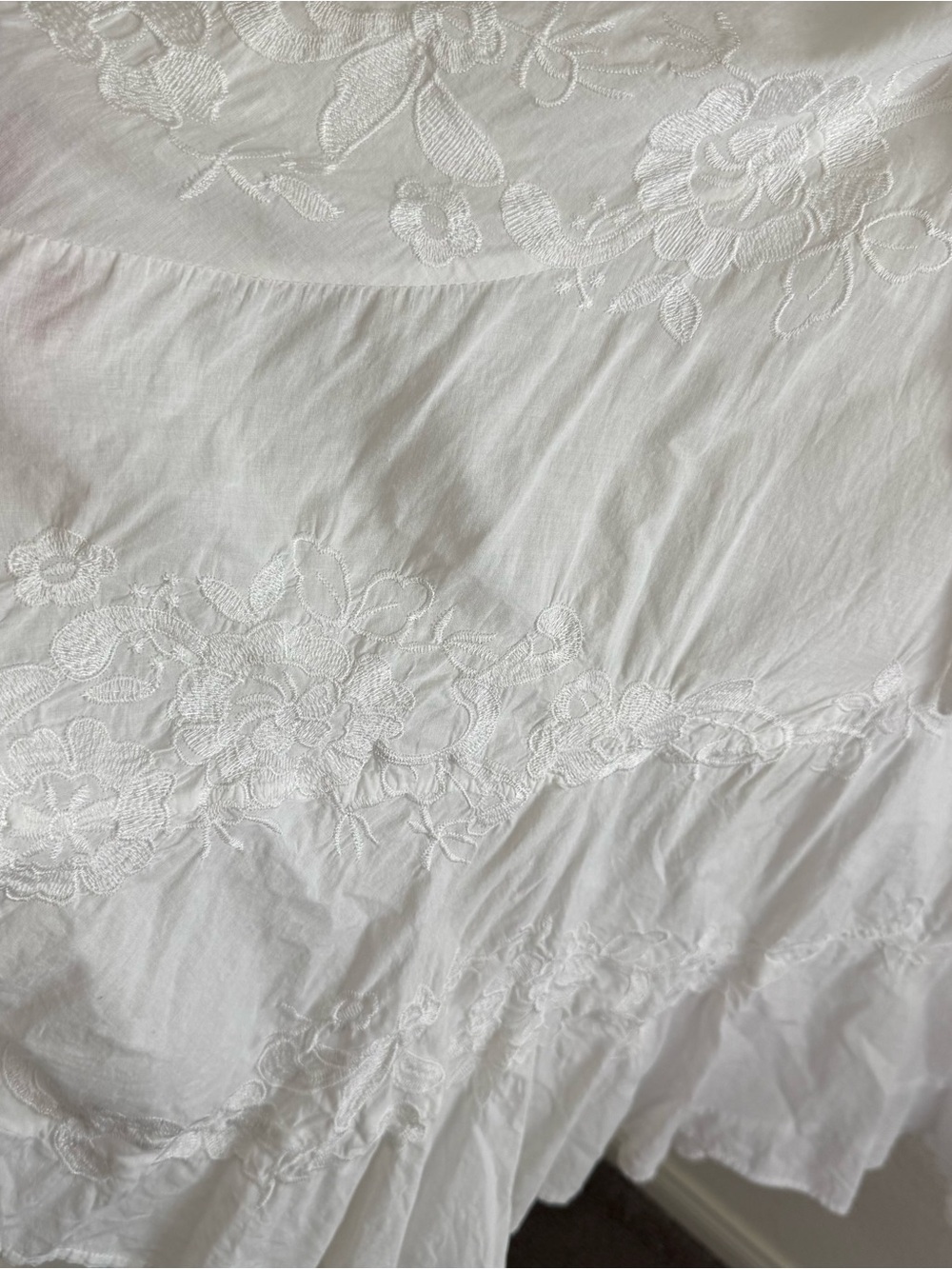 METRO WEAR Y2K Peasant Maxi midi Skirt White Floral Embroidery boho size L/XL - Picture 2 of 6
